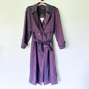 VTG Worthington Trench Coat Size 12 Belted Purple Shiny Padded Shoulders Nylon